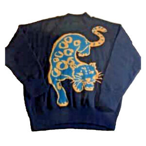 New $175 Womens L Jaguar Print Knit 100% Cotton Sweater Long Sleeve Crew Neck